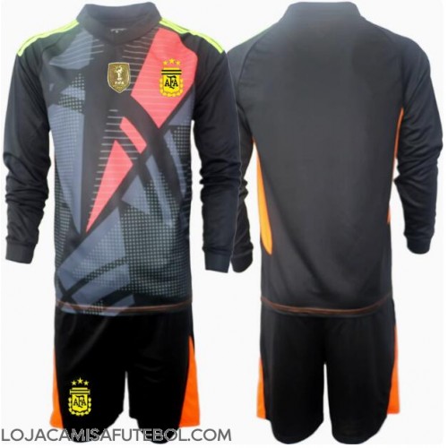 Camisa de Futebol Argentina Goleiro Equipamento Principal Infantil Copa America 2024 Manga Comprida (+ Calças curtas)